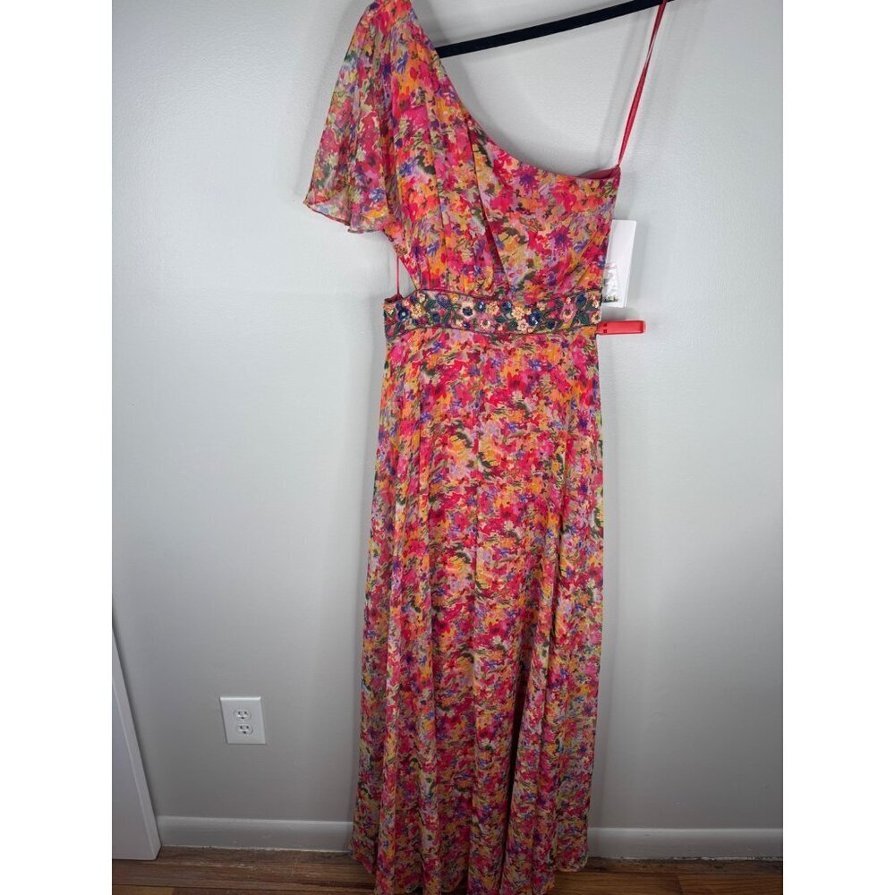 NWT Mac Duggal 9157 One Shoulder Butterfly Sleeve Floral Gown Size 2 - Picture 3 of 6